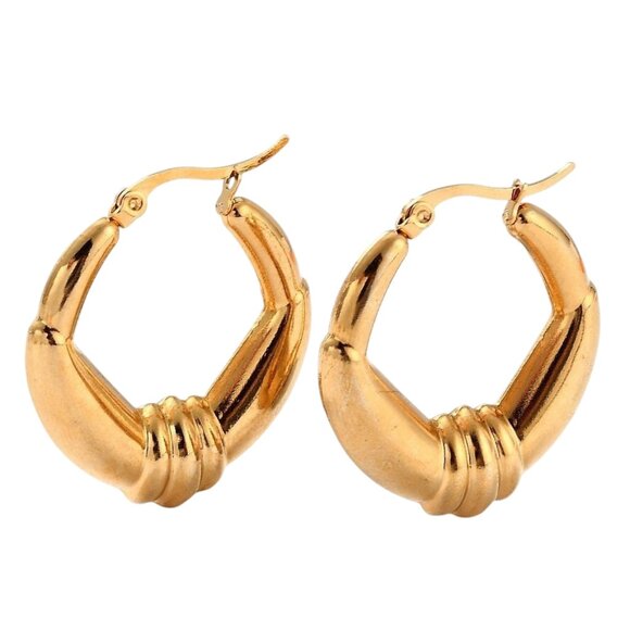 1 3/8 Inch 34mm Hoop Gold Tone Pierced Post Earrings - Picture 5 of 5